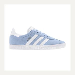 Blue Gazelle sneakers.